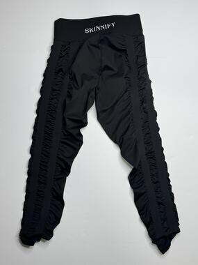 Skinnify Women’s M Black Ruched High Waist Compression Workout Leggings Pants